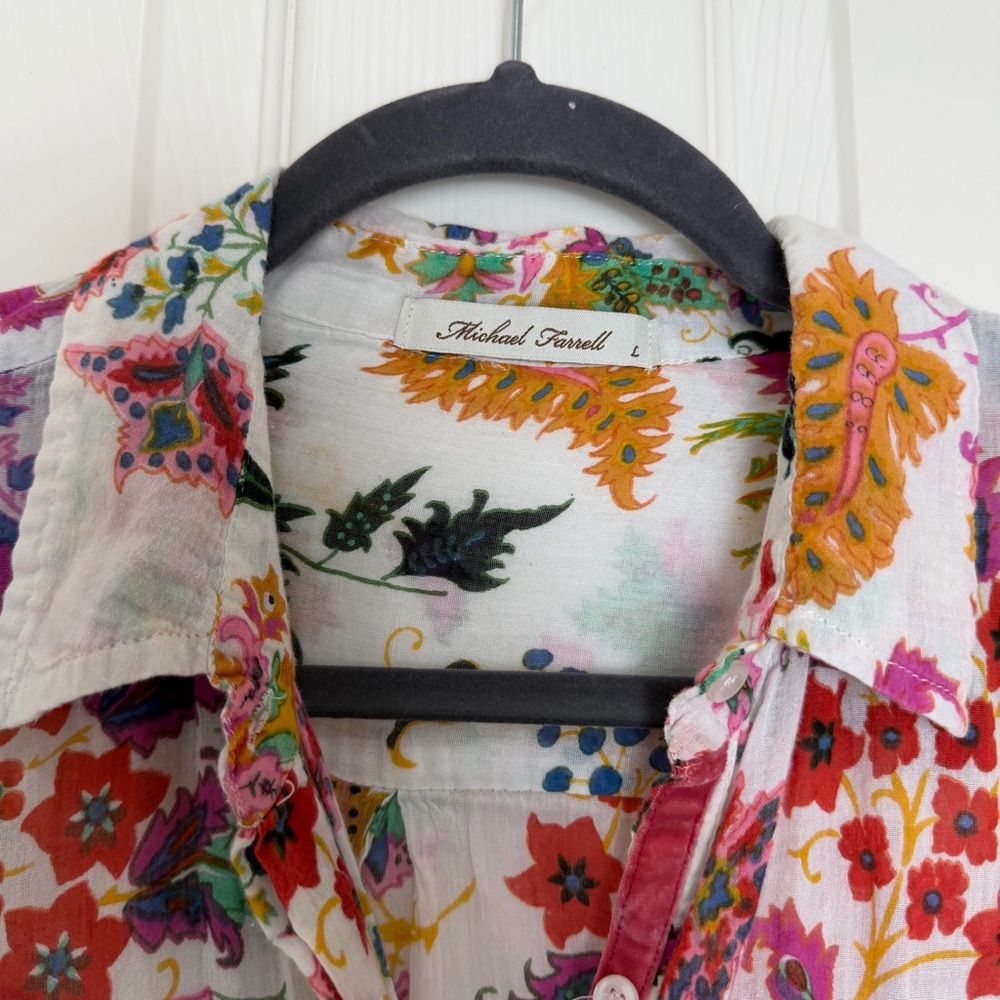Michael Farrell Floral button up long sleeve top size L - Picture 4 of 7